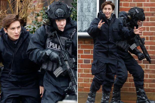 An image collage containing 2 images, Image 1 shows Vicky McClure filming a scene for the TV series *Trigger Point*, Image 2 shows Vicky McClure filming a scene from *Trigger Point*