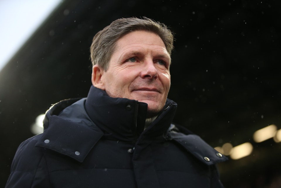 Oliver Glasner, manager of Crystal Palace, looking on.