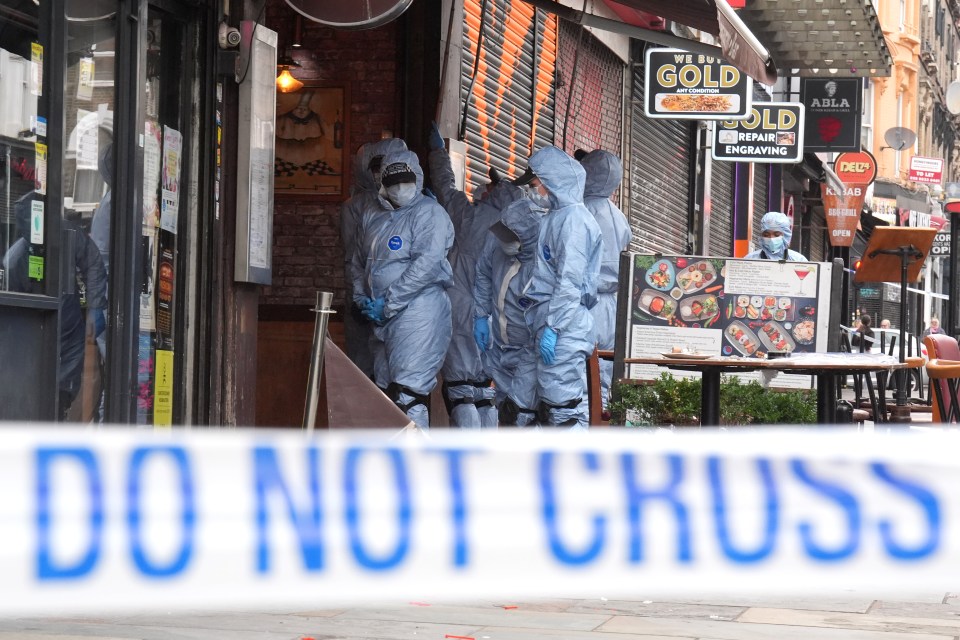 Forensic officers at a crime scene.