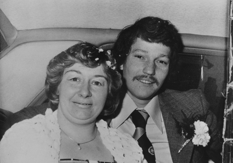 Black and white photo of Allen and Carol Morgan on their wedding day; Carol was murdered in 1981.