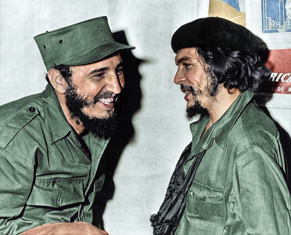 Fidel Castro and Che Guevara laughing together in Cuba.