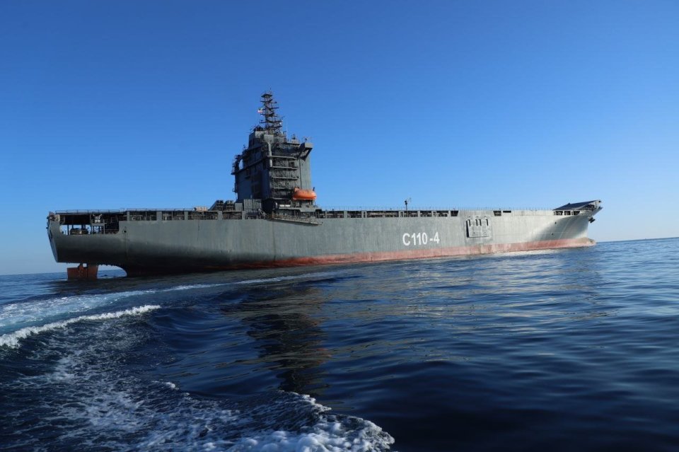 Large cargo ship at sea.