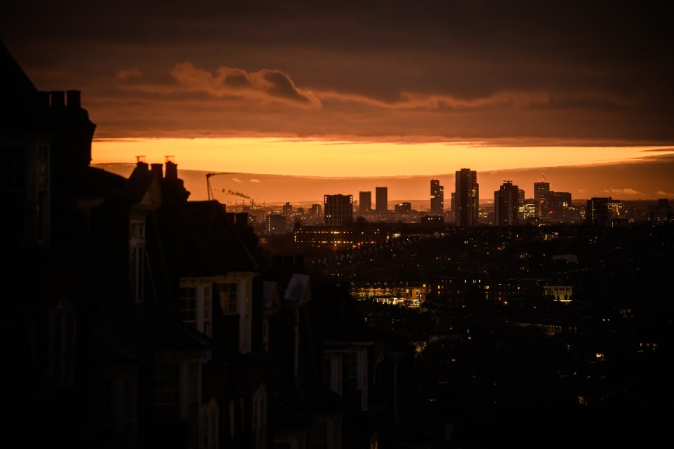 London skyline at sunrise.