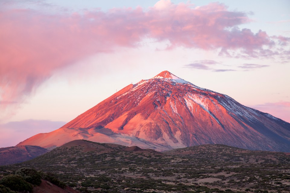 Sunrise over Teide volcano in Teide National Park.