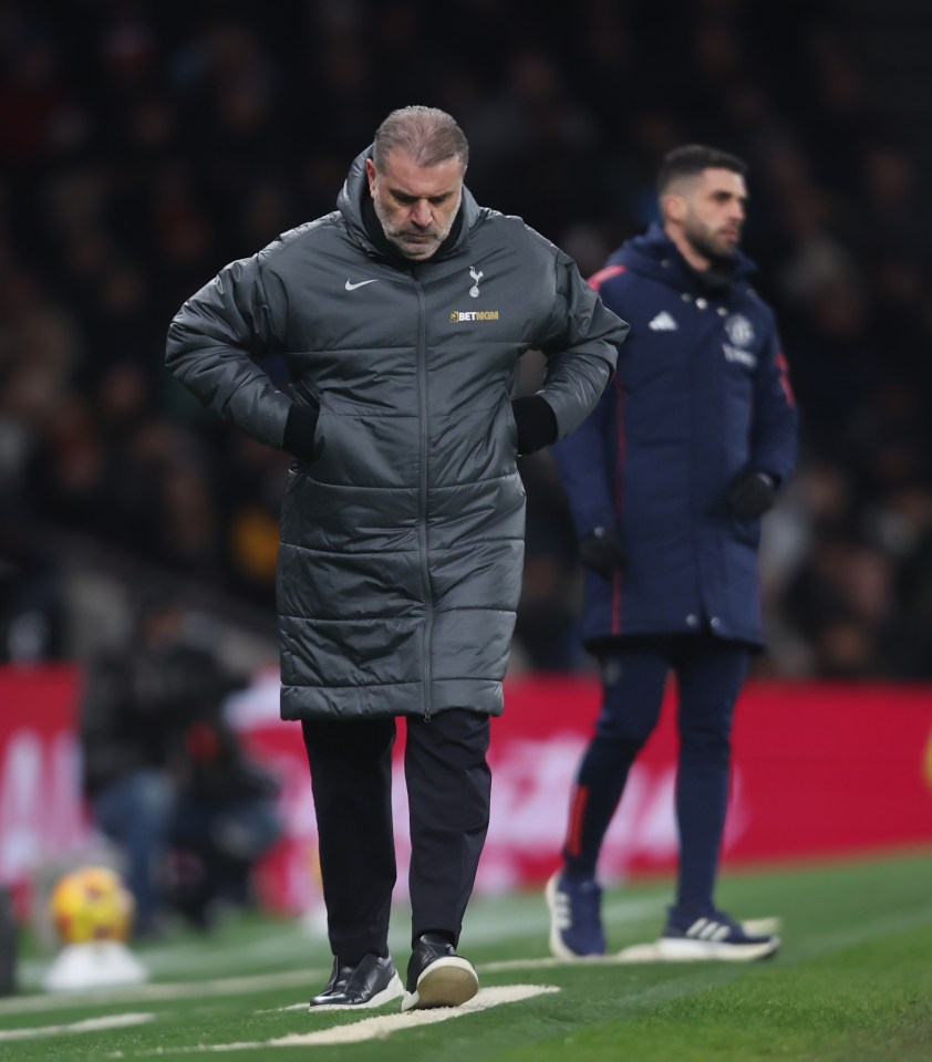 Ange Postecoglou, Tottenham Hotspur manager, on the sidelines.