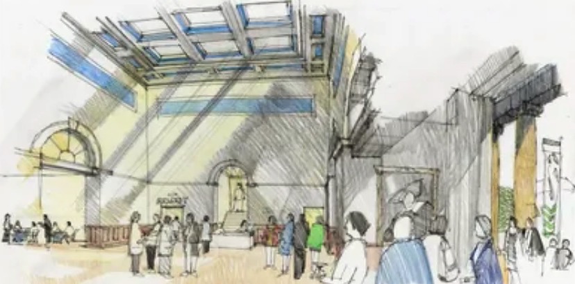 Illustration of the interior of the Wiltshire Museum in Devizes Assize Court.