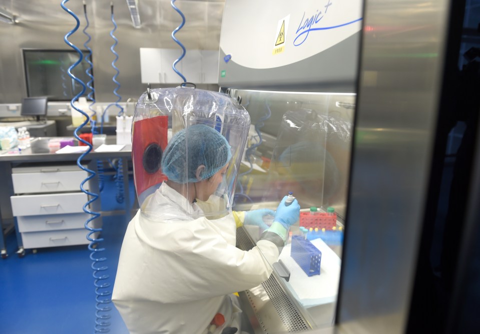 Researcher in a Wuhan laboratory working with samples.