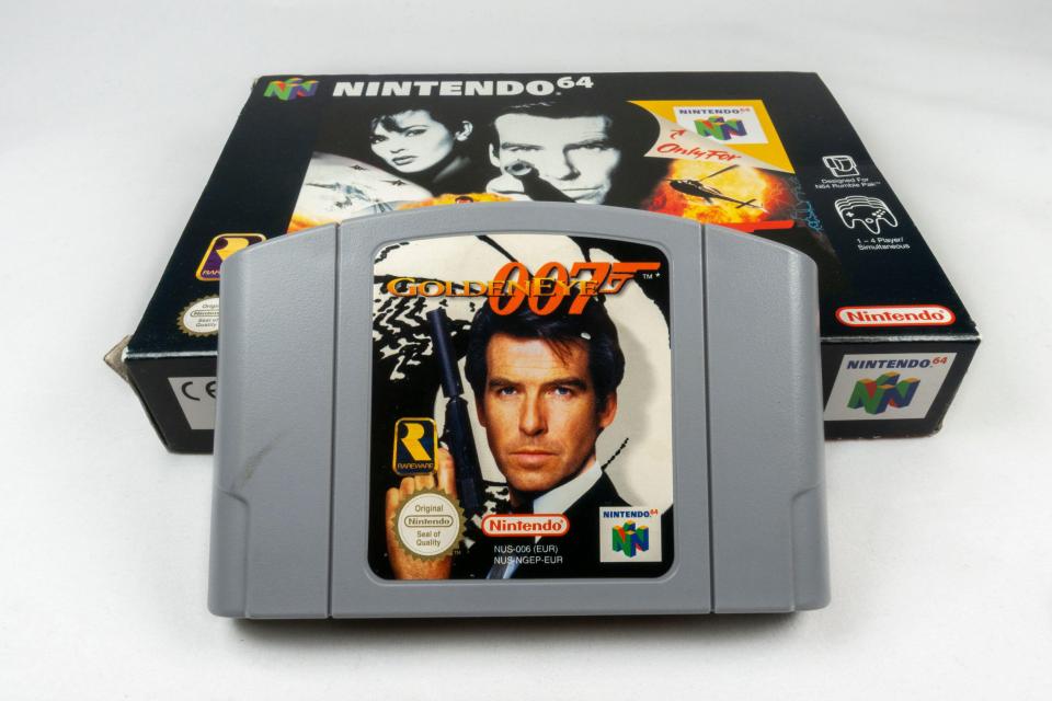 GoldenEye 007 Nintendo 64 game cartridge and box.