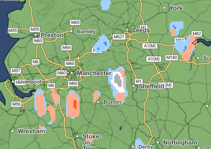 Map of snowfall in Northwest England.