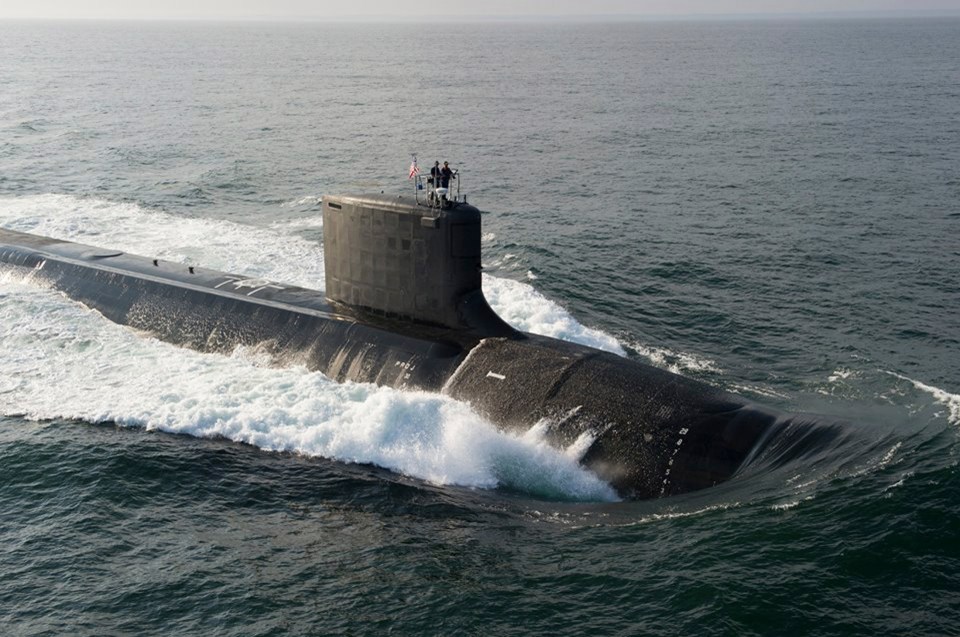 USS North Dakota submarine during sea trials.