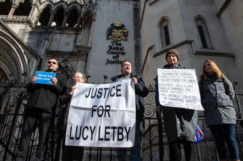 Protestors outside the Royal Courts of Justice advocating for Lucy Letby.