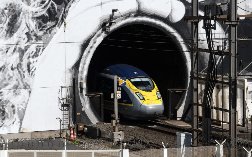 Eurostar train exiting the Channel Tunnel.