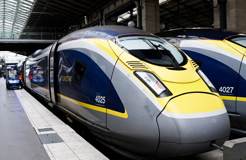 Eurostar trains at a station platform.