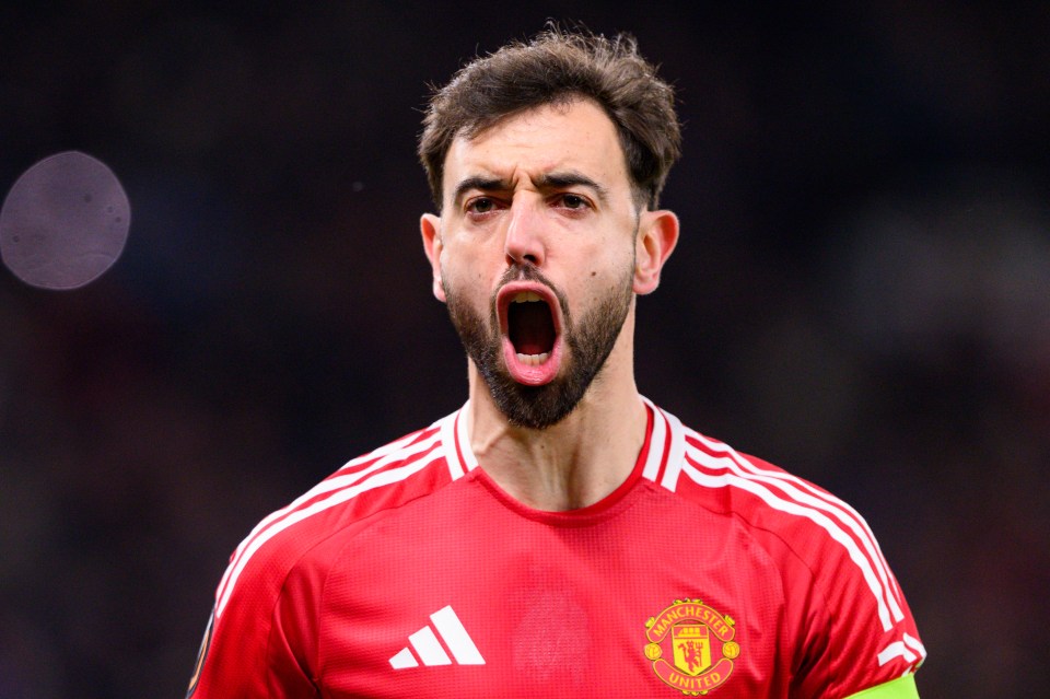 Bruno Fernandes of Manchester United celebrating a goal.