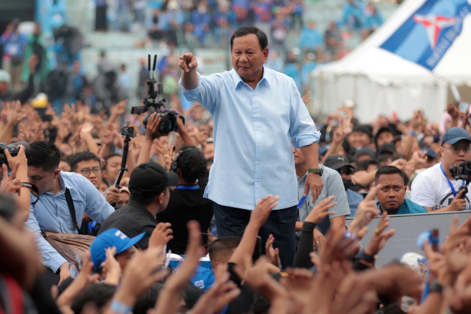 Indonesian presidential candidate Prabowo Subianto addressing supporters.