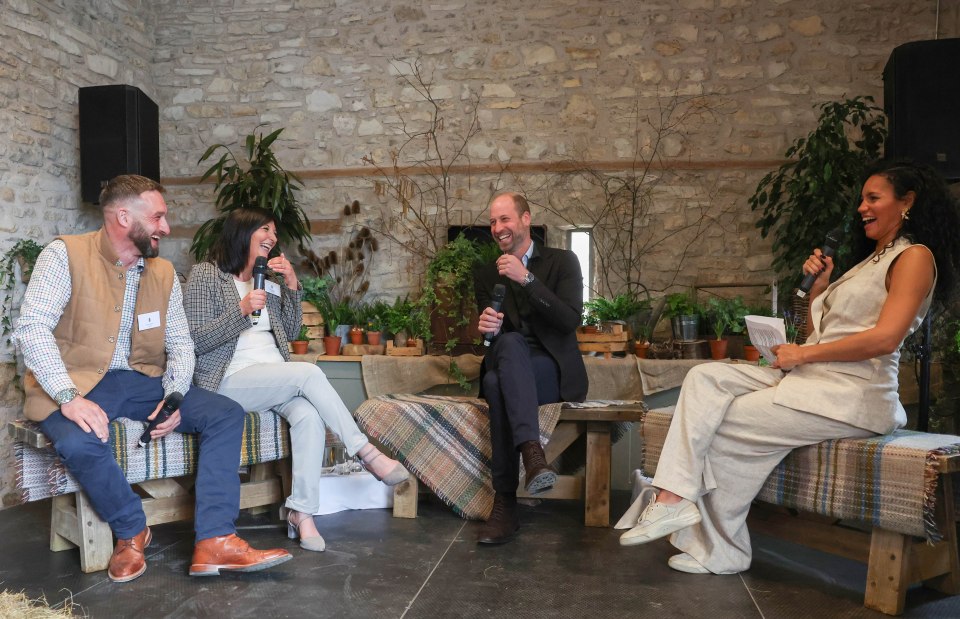 The Duke of Cornwall participates in a fireside chat with farmers at Folly Farm.