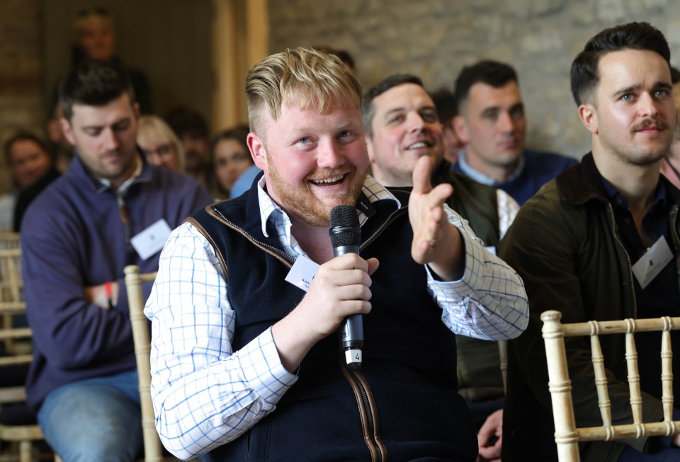 Kaleb Cooper speaking at a farming event.