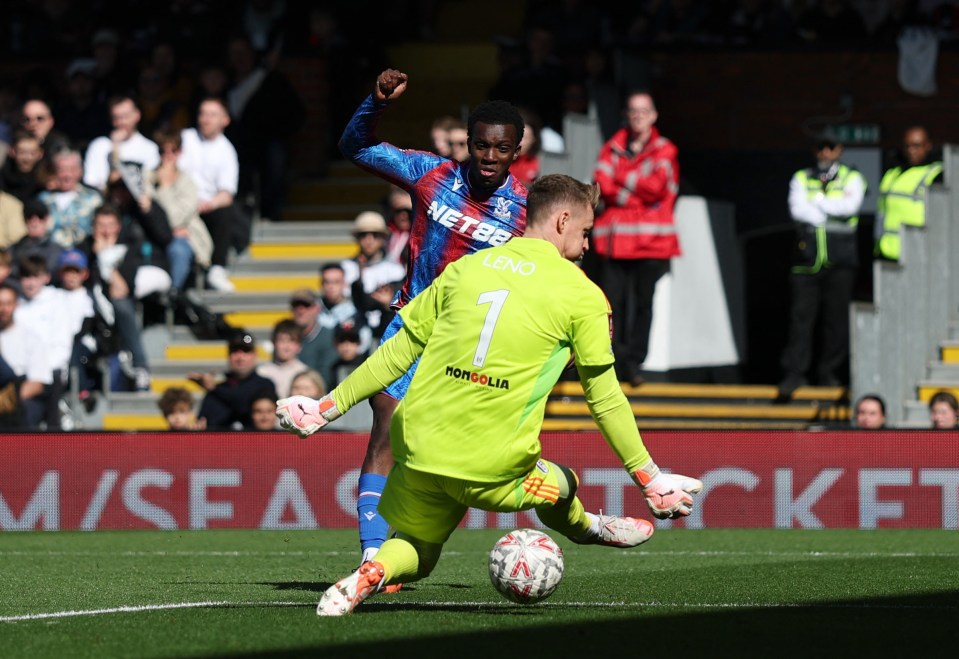 Eddie Nketiah scoring a goal during a soccer match.