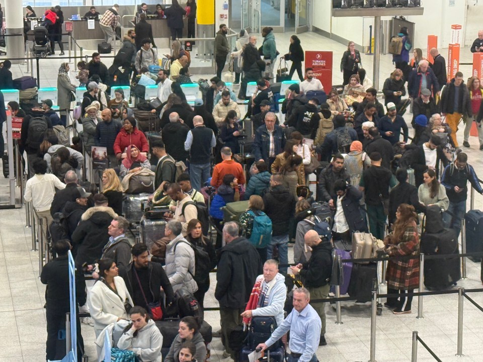 Large crowd of passengers at Gatwick Airport South after Heathrow Airport closure.
