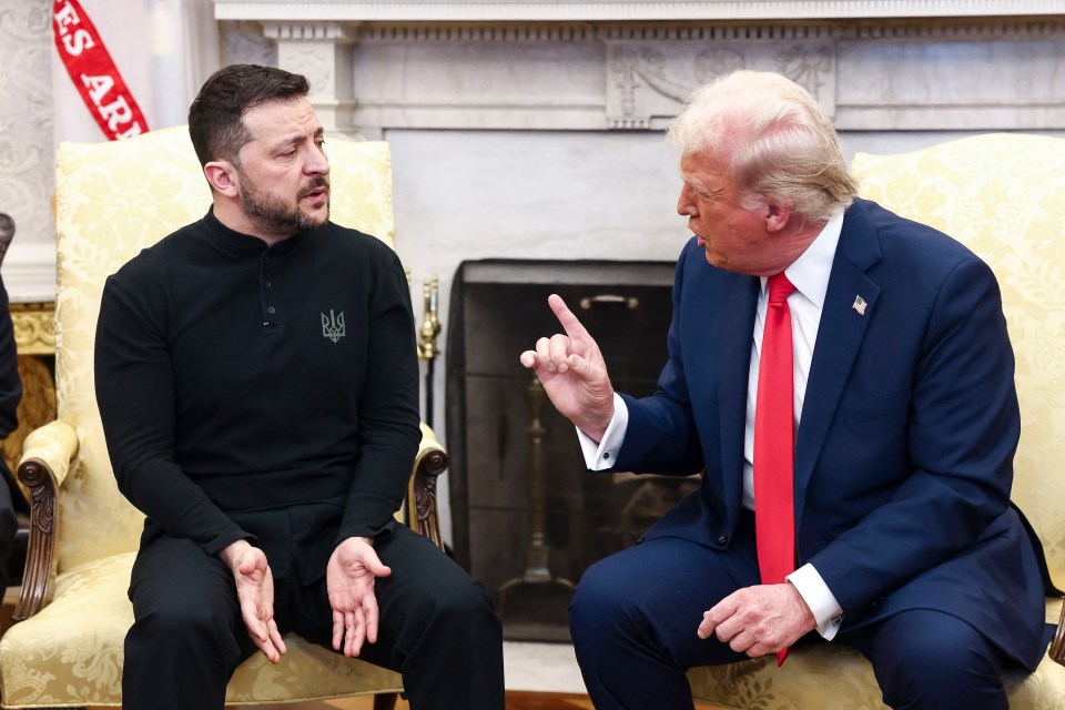 Volodymyr Zelensky and Donald Trump meeting in the Oval Office.