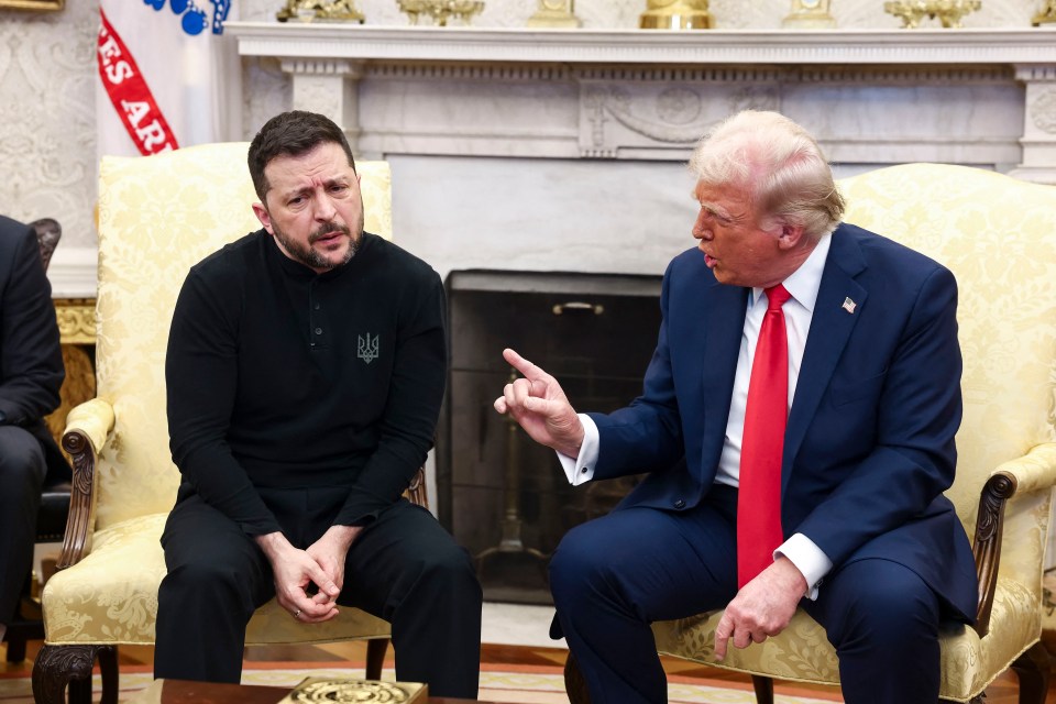 Volodymyr Zelensky and Donald Trump meeting in the Oval Office.
