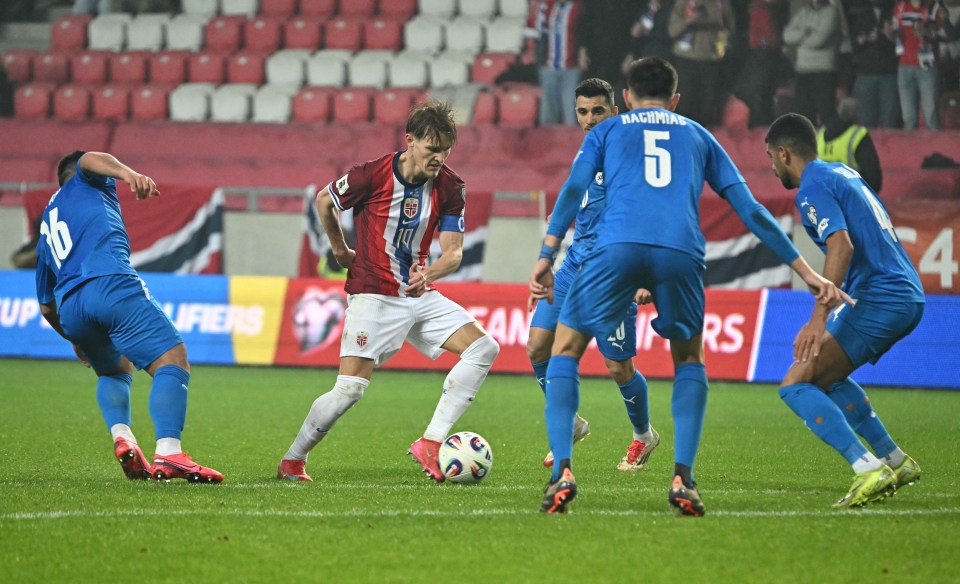 Martin Ødegaard of Norway controls the ball during a World Cup qualifier.