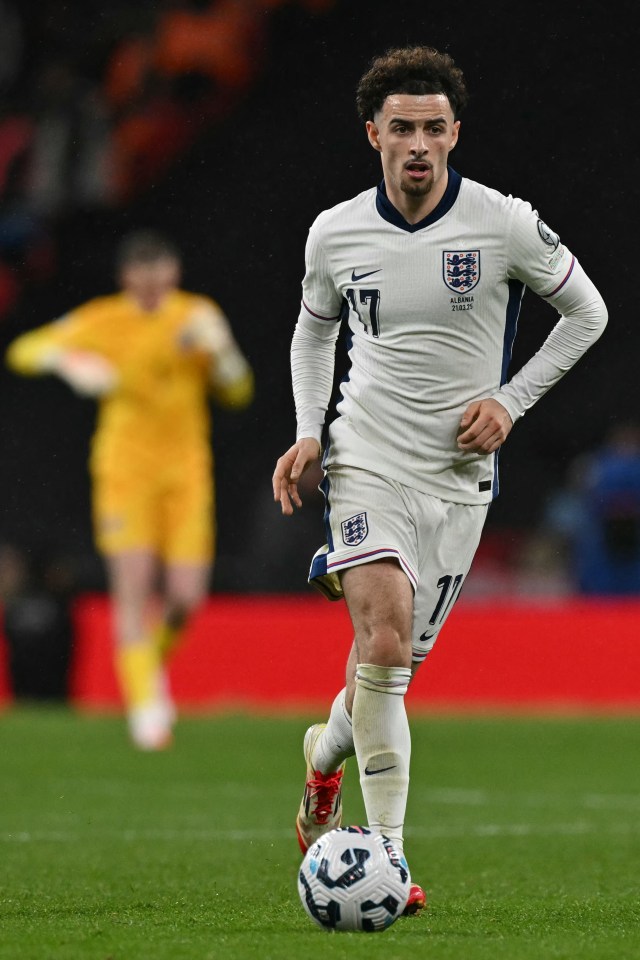 Curtis Jones, #17, playing for England in a World Cup qualifier.