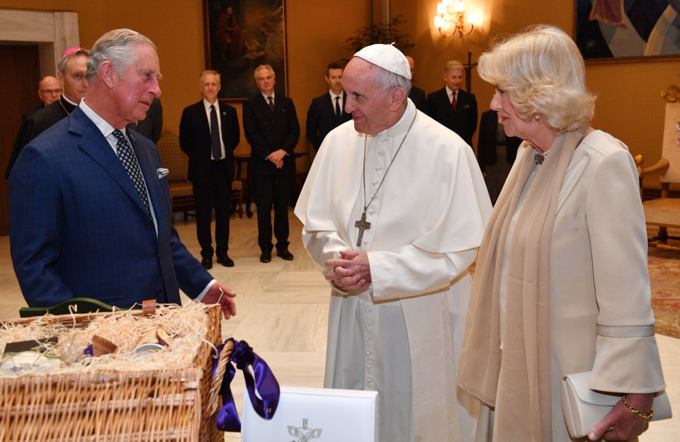 Prince Charles and Camilla, Duchess of Cornwall, meeting Pope Francis.