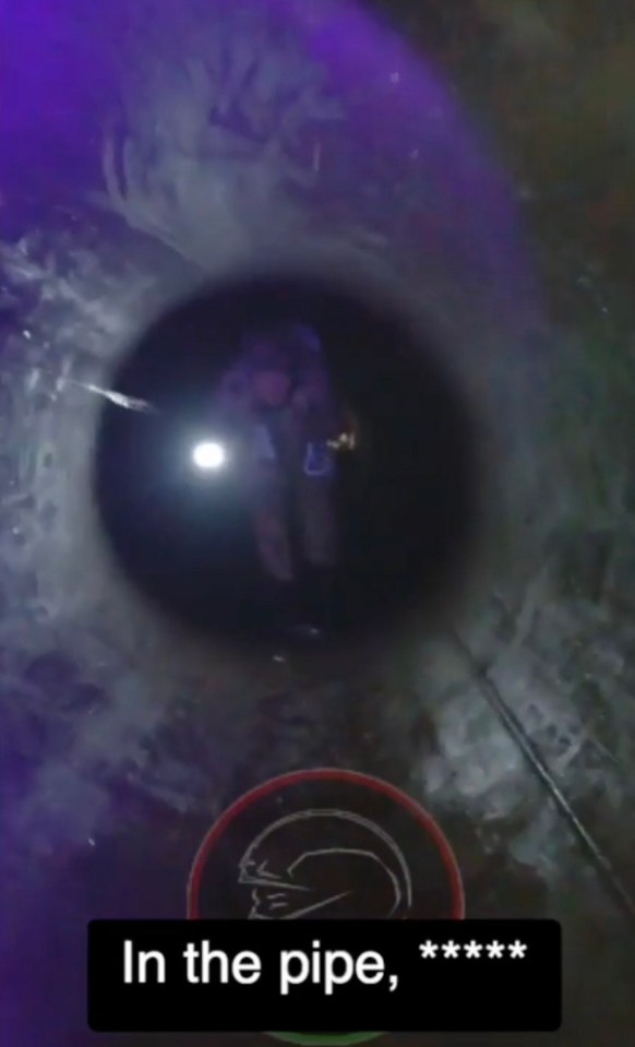 Russian soldier inside damaged gas pipeline.