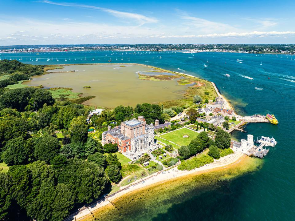 Aerial view of Brownsea Castle on Brownsea Island.