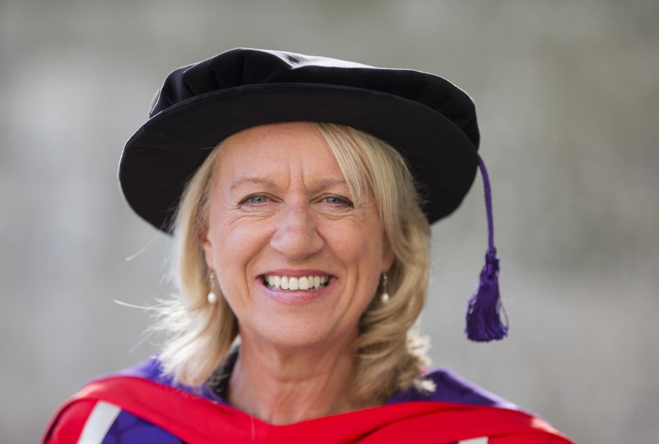 Sally Taylor MBE receiving an honorary doctorate at a University of Winchester graduation ceremony.