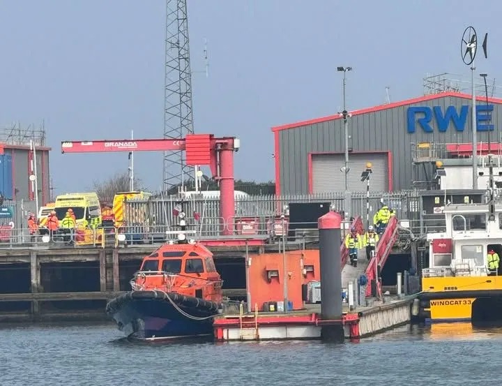 Casualties from a collision between two vessels in the North Sea being brought ashore.