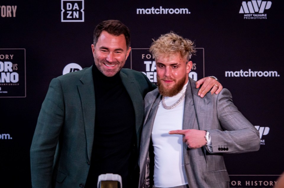 Eddie Hearn and Jake Paul at a press conference.