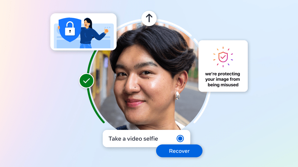 Illustration of image protection from misuse, showing a person taking a video selfie for verification.