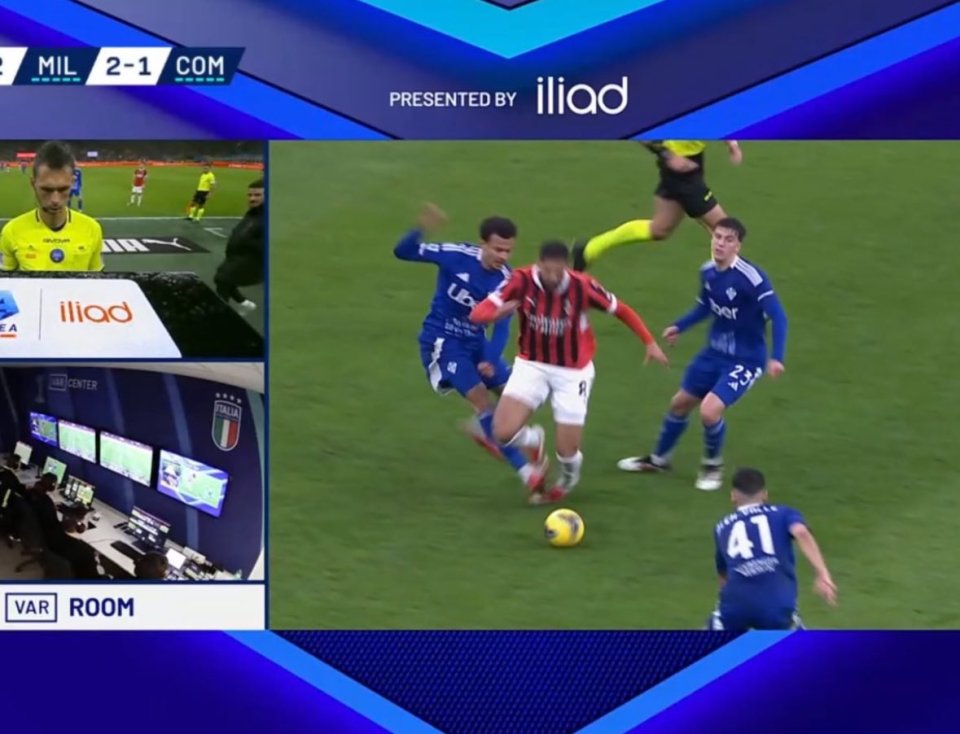 Soccer game replay with VAR room footage.