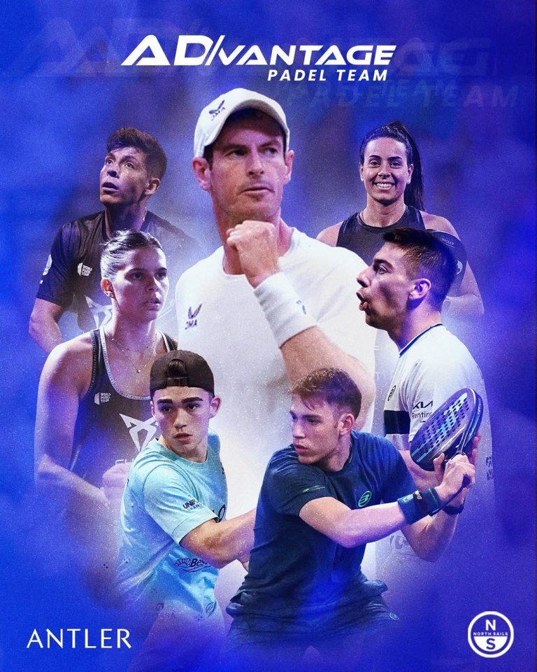 Collage of Andy Murray and the AD/vantage Padel Team.