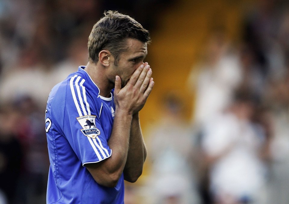 Andriy Shevchenko of Chelsea reacting to a missed goal.