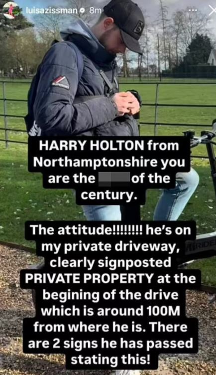 Screenshot of a social media post accusing Harry Holton of trespassing.