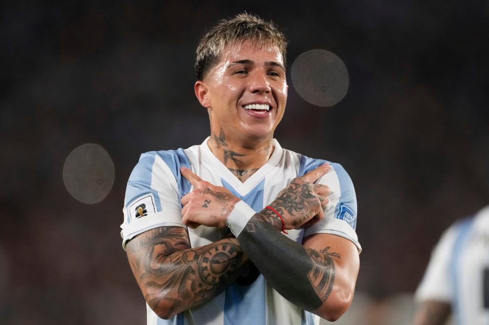 Enzo Fernandez of Argentina celebrates scoring a goal.