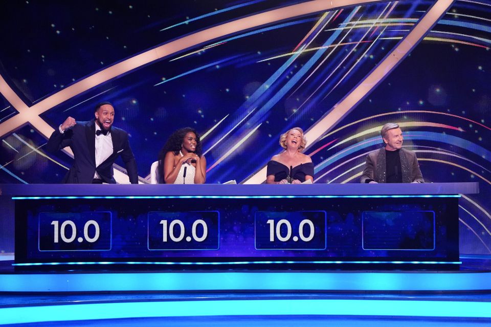 Ashley Banjo, Oti Mabuse, Jayne Torvill, and Christopher Dean judging Dancing on Ice.