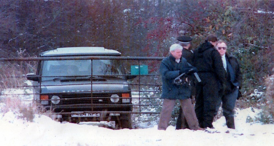 Police at a snowy Essex murder crime scene.