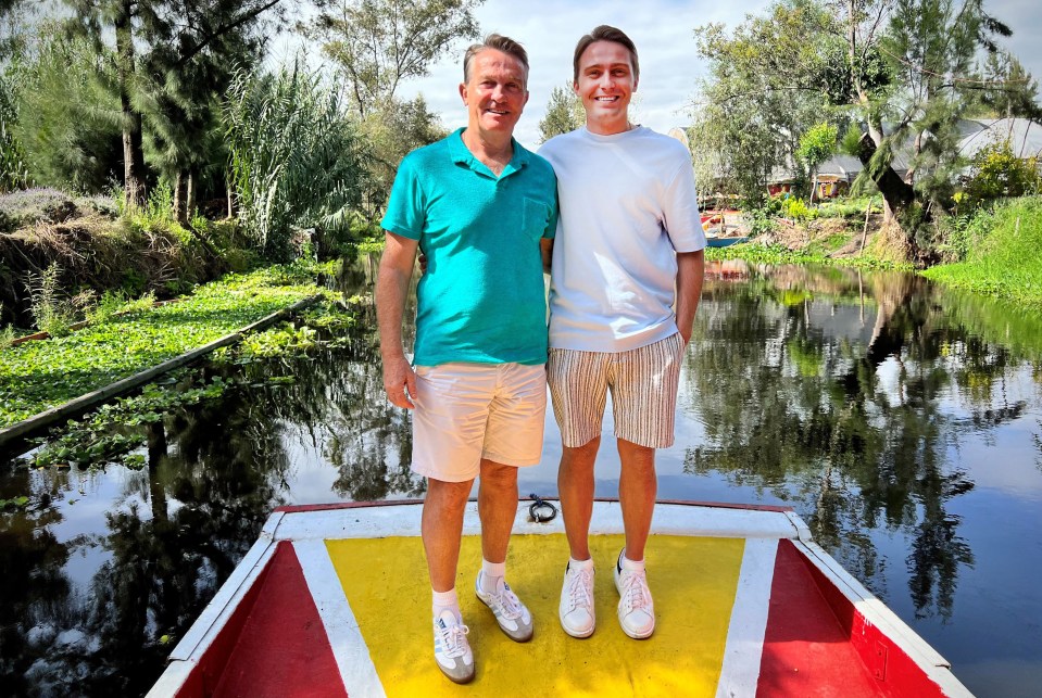 Bradley and Barney Walsh on a boat in Xochimilco, Mexico.