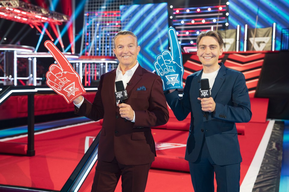 Bradley Walsh and Barney Walsh, presenters at the Gladiators event.