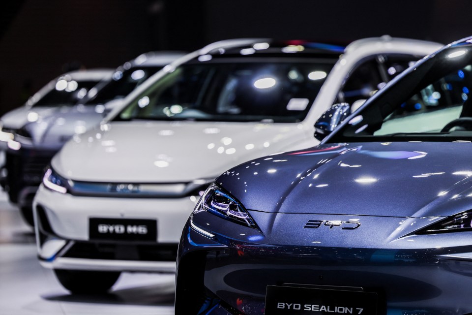 BYD electric cars on display.