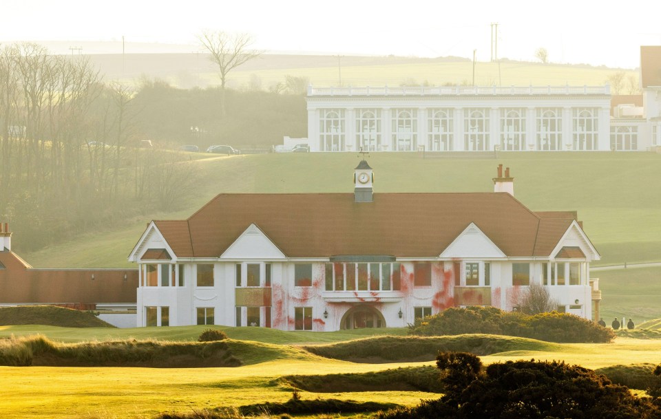 A clubhouse covered in red paint.