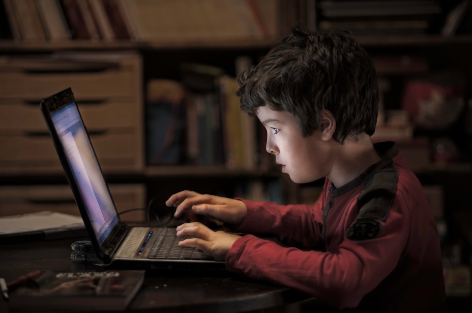 Child using a laptop.