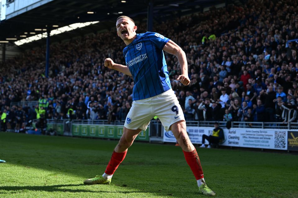 Portsmouth's Colby Bishop celebrates scoring a goal.