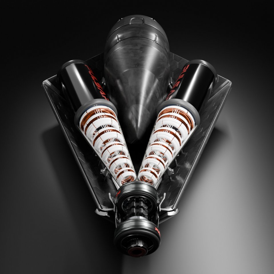 Illustration of Sunbird fusion-powered propulsion system for spacecraft.