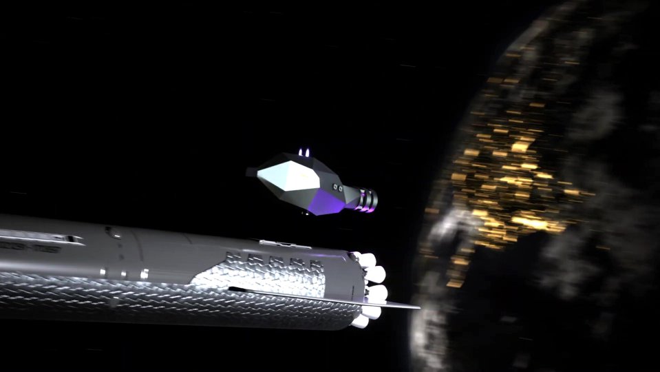 Illustration of Sunbird fusion-powered propulsion system towing a large spacecraft.