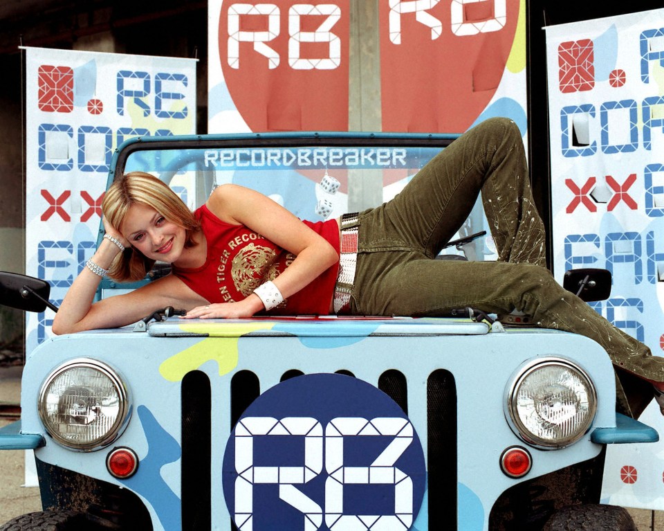 Fearne Cotton lying on a Jeep promoting Record Breakers.
